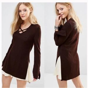 [FREE PEOPLE] Mocha Brown Criss-Cross Boho Sweater